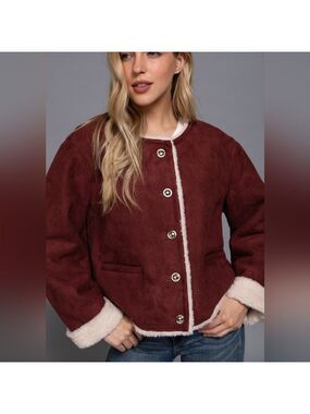 NWT Sherpa Lined Maroon Cropped Sueded Jacket Sizes Small -Large